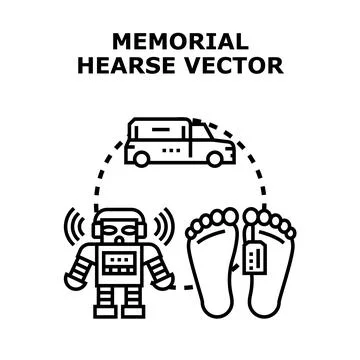 Future funeral service with robot and hearse technologies Stock Illustration