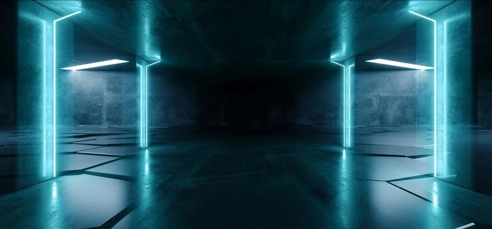 Future Futuristic Columns Virtual Underground Neon Glowing Laser Blue White L Stock Illustration