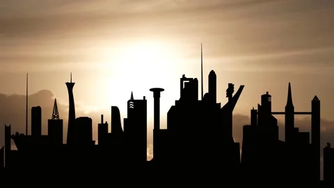 Future Futuristic Science Fiction Sci-Fi Skyline, Stock Footage 236943050