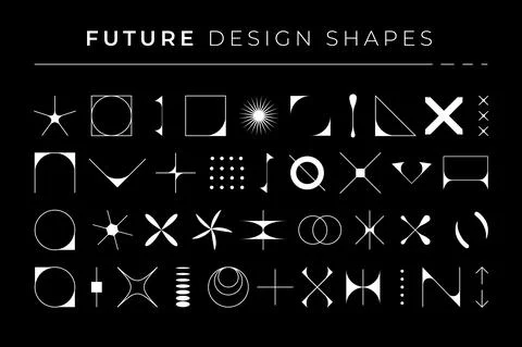 Future geometric brutalist shapes. Simple primitive bold forms for poster art Stock Illustration