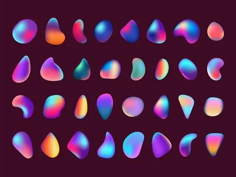 Future gradient shapes, liquid logo. Iridescent retro neon abstract 3d isolated Stock Illustration