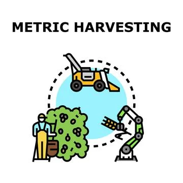 Future harvesting methods, human, robotic, and machine Stock Illustration