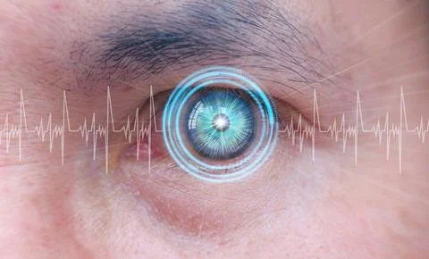 Future human with cyber technology eye panel concept Stock Photos