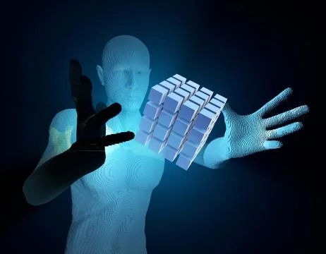 Future Human Technology and Cube, Data Technology Illustrazione stock