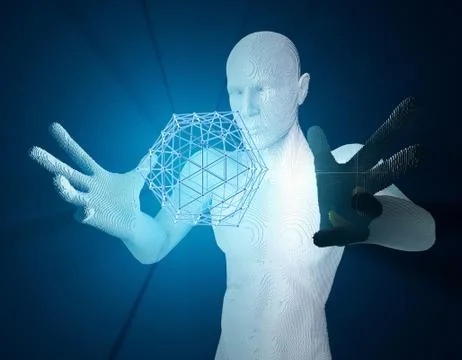 Future human technology and polygon, network data Illustrazione stock