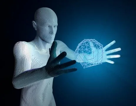 Future human technology and polygon, network data Stock Illustration