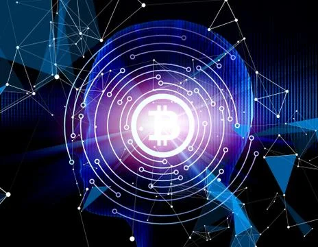Future Human Technology, Brain and Bitcoin, Intelligent System Stock Illustration