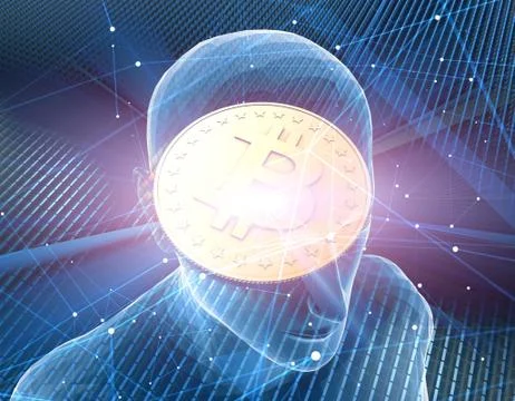 Future Human Technology, Brain and Bitcoin, Intelligent System Illustrazione stock