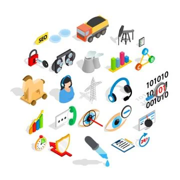 Future icons set, isometric style Illustrazione stock