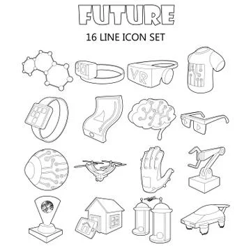 Future icons set, outline style Stock Illustration
