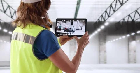 Future Industrial Engineer At A Semiconductor Plant Using Augmented Reality. 스톡 사진