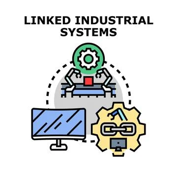 Future industry systems connecting automation and data management Stock Illustration