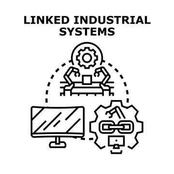 Future industry systems connecting automation and data management Stock Illustration