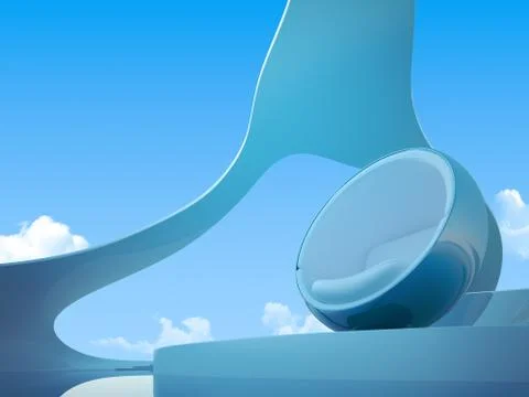 Future interior series closeup (cosy armchair and view to the sky) Stock Illustration