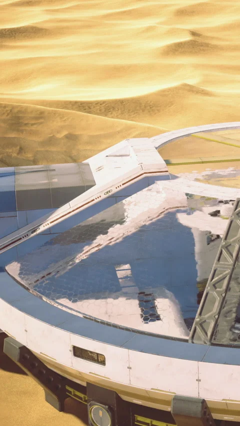 Future landscape features advanced architecture and open space in a desert 스톡 동영상 332216545