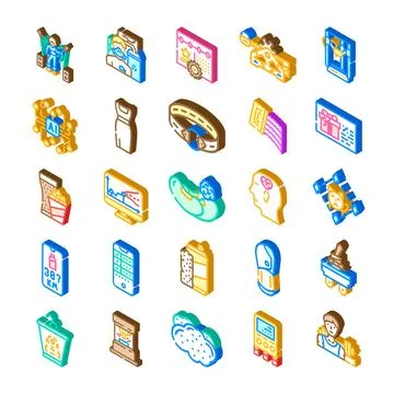Future life innovation technology science isometric icons set 스톡 일러스트