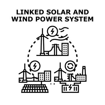 Future linked solar and wind power energy system Stock Illustration