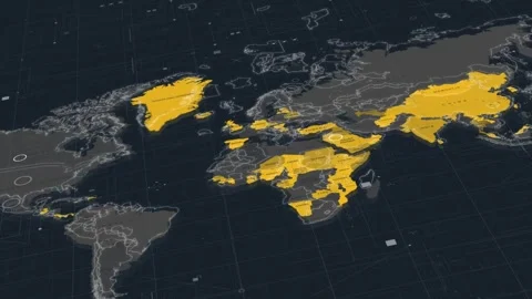 Future-looking hud dashboard with world map on black background Stock Footage 302475653