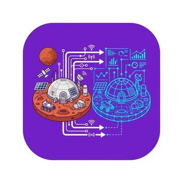 Future mars colony planning and infrastructure with smart domes and robotic.. Stock Illustration