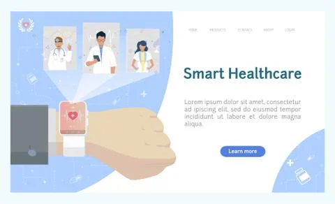 Future medical services. Using smart watch to communicate with doctor. Stock Illustration