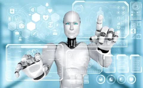 Future medical technology controlled by AI robot using machine learning Illustrazione stock