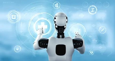 Future medical technology controlled by AI robot using machine learning イラスト素材