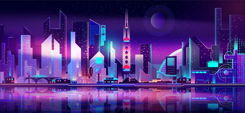 Future metropolis skyline vector urban background Stock Illustration