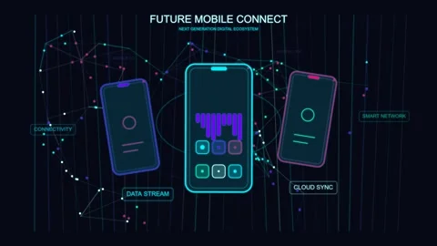 Future mobile connect: digital ecosystem interface with 5 g network data vi.. Stockbeeldmateriaal 347147334