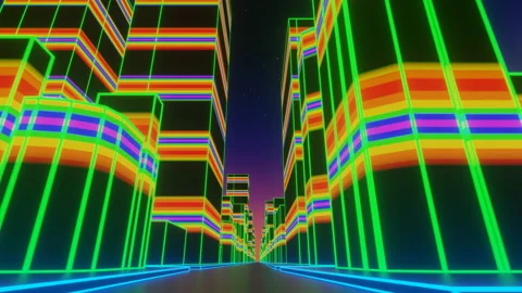 Future neon city. VJ synthwave looping 3D animation for music video. Stock Footage 160680321