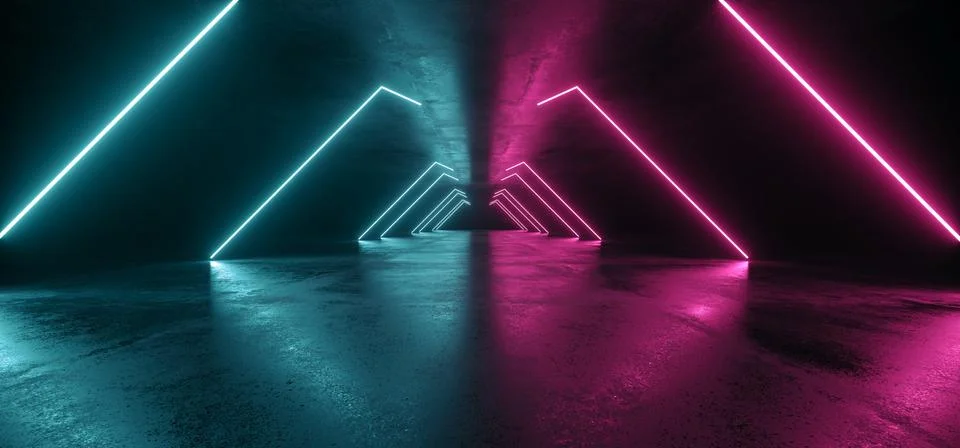 Future Neon Lights Sci Fi Futuristic Purple Blue Laser Shine In Dark Concrete Stock Illustration