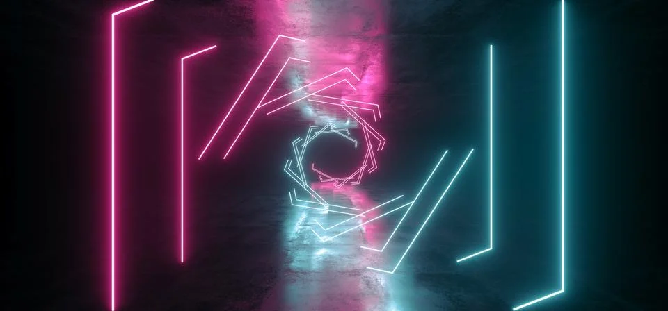 Future Neon Lights Sci Fi Futuristic Purple Blue Laser Shine In Dark Concrete Stock Illustration