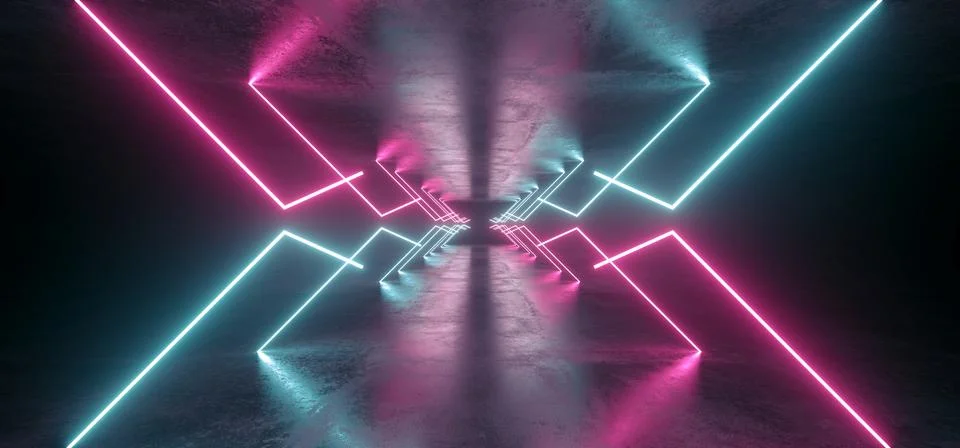 Future Neon Lights Sci Fi Futuristic Purple Blue Laser Shine In Dark Concrete 스톡 일러스트