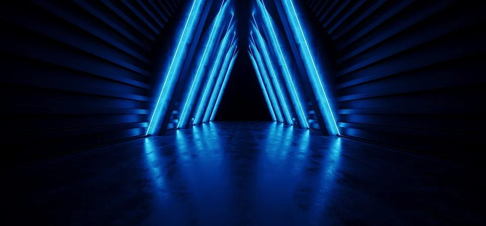 Future Neon Sci Fi Blue Triangle Shaped Spaceship Concrete Grunge Virtual Rea イラスト素材