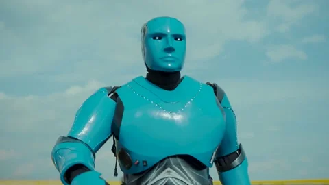 Future is now. Cybernetic farm droid robocrop walking on field monitoring Stock Footage 133286039