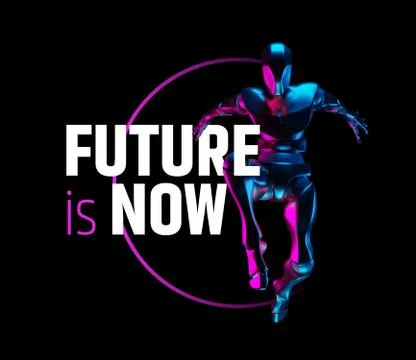 Future is now. Futuristic robot on the black background. 3d illustration. Stock Illustration