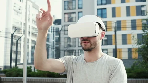 Future is now. Handsome man working in vr glasses Stock Footage 94060168