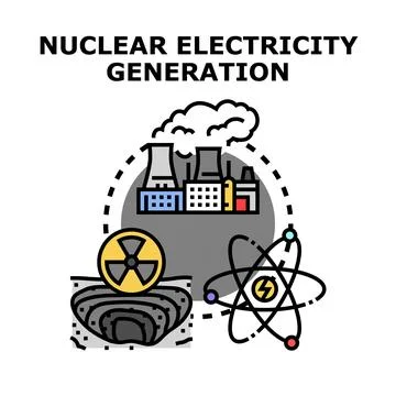 Future nuclear energy generation producing clean electricity Stock Illustration