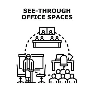 Future office concept with transparent working spaces Stock Illustration