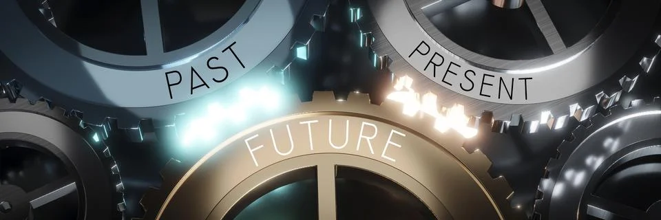 Future, past, present - gears concept - 3D illustration Stock Illustration