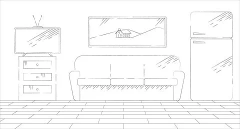 Future plan for interior design black and white line illustration Stock Illustration
