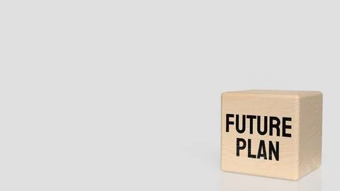 Future Plan Text on Wooden Block with Blurred Background 3d render. Stock Illustration