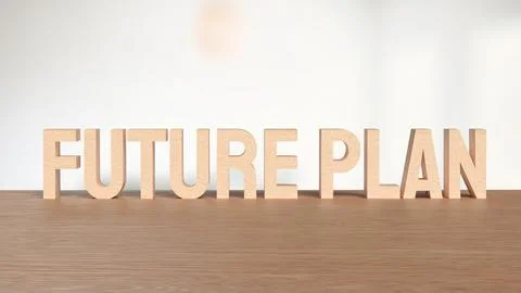 Future Plan Text on Wooden Block with Blurred Background 3d render. Stock Illustration