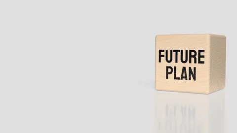 Future Plan Text on Wooden Block with Blurred Background 3d render. Stock Illustration