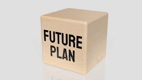 Future Plan Text on Wooden Block with Blurred Background 3d render. Stock Illustration