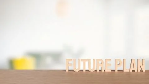 Future Plan Text on Wooden Block with Blurred Background 3d render. Stock Illustration