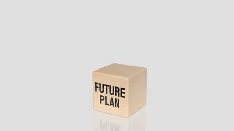 Future Plan Text on Wooden Block with Blurred Background 3d render. Stock Illustration