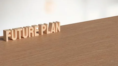 Future Plan Text on Wooden Block with Blurred Background 3d render. Stock Illustration