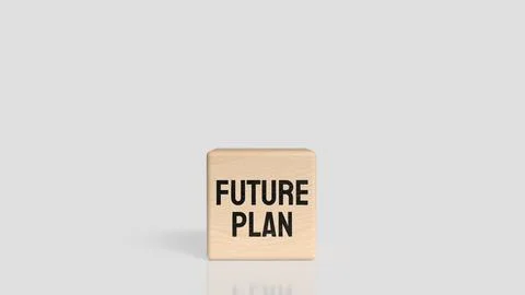 Future Plan Text on Wooden Block with Blurred Background 3d render. Stock Illustration