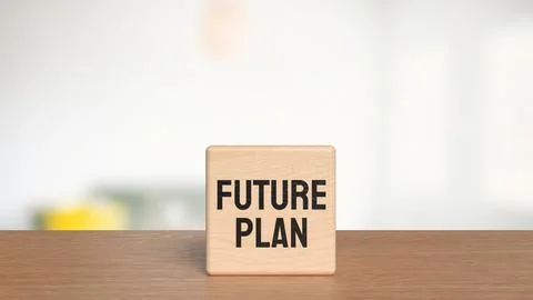 Future Plan Text on Wooden Block with Blurred Background 3d render. Stock Illustration