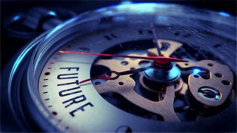 Future on Pocket Watch Face. Time Concept. 스톡 일러스트
